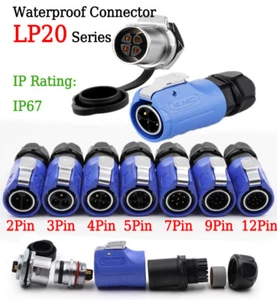 Plug Socket Male Female Cable Connection LED Display IP67 Waterproof M20 2-12Pin - Picture 1 of 22