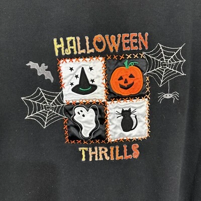 复古基本版黑色刺绣万圣节运动衫尺寸 2XL 黑色 — 第 1/4 张图片