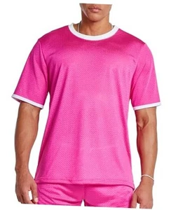 Athletic Mesh T-Shirt for Men – Loose Fit Colorblock Quick-Dry XX-Large Pink - Picture 1 of 7