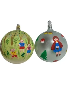 Vintage 1998 Hand Painted Red Riding Hood/3 Pigs Christmas Ornaments Set of 2 - Picture 1 of 6