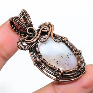 Pendentif En Pierre Précieuse Dendrite Opale Fait Main En Fil De Cuivre 2,01" - Photo 1/5