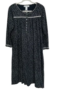 Camisón Eileen West Talla Grande Negro Floral Algodón Pijama Abuela - Imagen 1 de 6