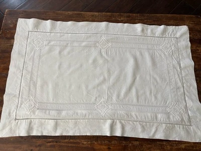 MATTEO Los Angeles White 100% Linen Cut Out Lace Embroidered Queen Pillow Shams - Image 1 of 4