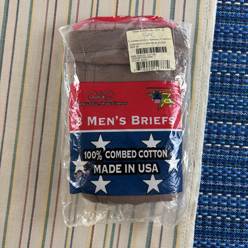 3 Pair US Military Men's BVD 100 Cotton Brown Briefs Size 38