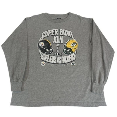 Camiseta grande manga larga Super Bowl XLV NFL 2011 para hombre Steelers GB Packers limpia Foto 1 de 4