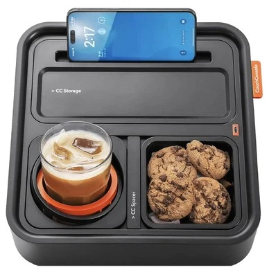 Consola de sofá - Bebidas y aperitivos Sofá Caddy - Bandeja de almacenamiento de sofá (negro/naranja) Foto 1 de 4