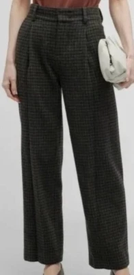 NUEVO Pantalones Pantalones Plisados Vince XS Para Mujer Gris Tweed Cachemira Mezcla Lana Foto 1 de 4