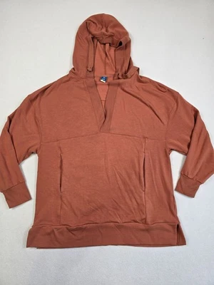 Antigua sudadera con capucha túnica de felpa francesa azul marino M interior cepillado naranja quemado óxido Foto 1 de 4