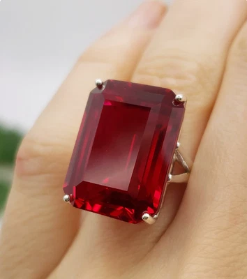 13.00Ct Emerald Cut Certified Natural Ruby Engagement Ring 18K White Gold Size 8 - Image 1 of 4