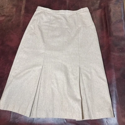 Vintage Polyester Wool Blend Skirt Mid Length Beige Women Size 14 Lined - Image 1 of 4