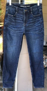Jeans American Eagle talla 10 cortos curvilíneos tiro alto azul jegging siguiente nivel F7 - Imagen 1 de 7