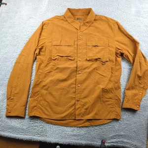 REI Coop Shirt Mens M Orange Snap Front Lightweight Nylon Hiking Fishing Outdoor - Picture 1 of 20