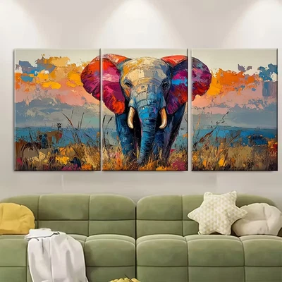 3pcs  Abstract Travelling Elephant  Metal Print Ready to Hang Art - Image 1 of 4