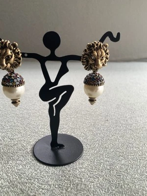 GUCCI Tiger Motif Earrings Colored Stones Gold Metal Earrings - Image 1 of 4