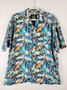 Vintage Nicole MILLER surfer Print Mens Hawaiian Button Down Size Large/ XL - Picture 1 of 7