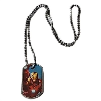 Collar colgante vintage con etiqueta de perro de acero inoxidable Iron Man Marvel Foto 1 de 4