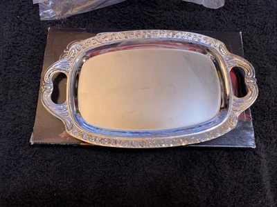 NOS Beautiful Miniature Embellished Silver Tone Handle Serving Tray Made In HK - Image 1 of 4