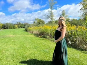 Women's Strapless Maternity Dress Front split Chiffon Gown Green Medium - Picture 1 of 5