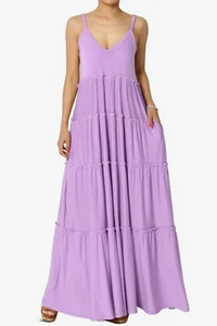TheMogan S~3X Ruffle Tiered V-Neck Cami Long Maxi Dress w Pocket Casual Summer - Picture 1 of 67