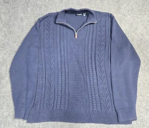 Chaps Navy Blue Vintage 90s Cable Knit 1/4 Zip Pullover Sweater - Size XXL - Picture 1 of 8