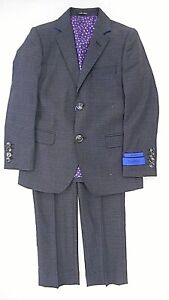 Boys T.O. Sapphire Gray & Blue Plaid 2PC. Suit Slim/Reg&Husky Sizes 6 - 16Husky