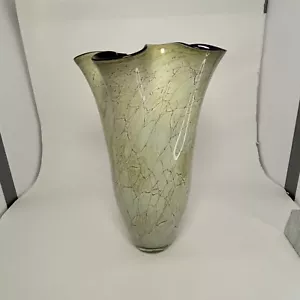 EUC Krosno Jozefina Beautiful Hand Blown Tall Glass Wavy Floral Vase 15x9 - Picture 1 of 6