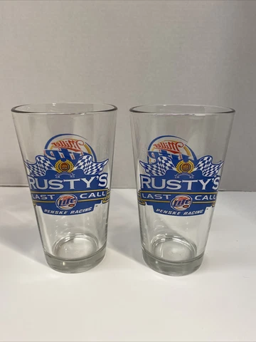 2-Rusty Wallace NASCAR Miller Lite Penske Racing RUSTY'S LAST CALL Beer Glass Cover