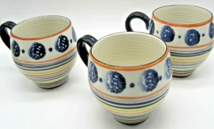 3 Anthropologie Spongeware Mugs Dots Stripes Surprise Face Inside - Picture 1 of 7