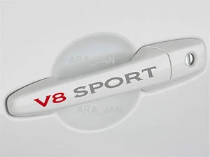 V8 SPORT Vinyl Decal door handle racing car emblem logo skirt sticker SILVER/RED - Picture 1 of 1