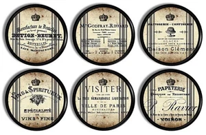 6 Stck. Paris Schrift Knöpfe - Grungy Antik Französisch Etikett Kunst Schrank Schublade Griffe - Bild 1 von 4