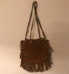 Vintage Brown Shoulder Bag Leather Suede Boho Gypsy Hippie Fringe Handbag