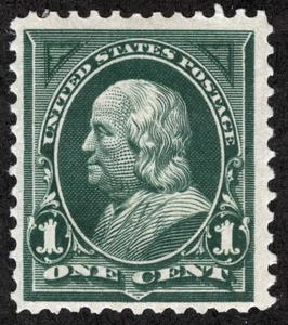 US Sc 279 Dp Green 1¢ 1897 DLW p.12 Original Gum Lightly Hinged - Picture 1 of 1