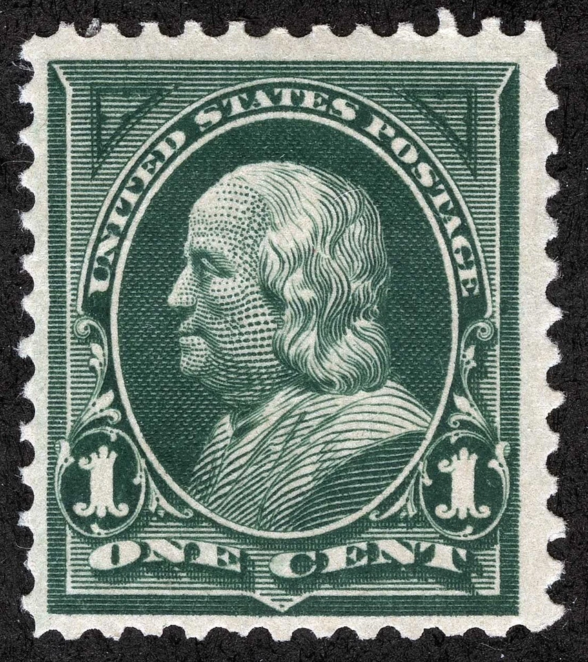US Sc 279 Deep Green 1¢ 1897 DLW p.12 Disturbed Original Gum Lightly Hinged - Image 1 of 1