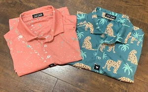 Lot Of 2 Bad Birdie Men’s Golf Polo Shirt Size Large Pink Splatter Green Cheetah - Picture 1 of 16
