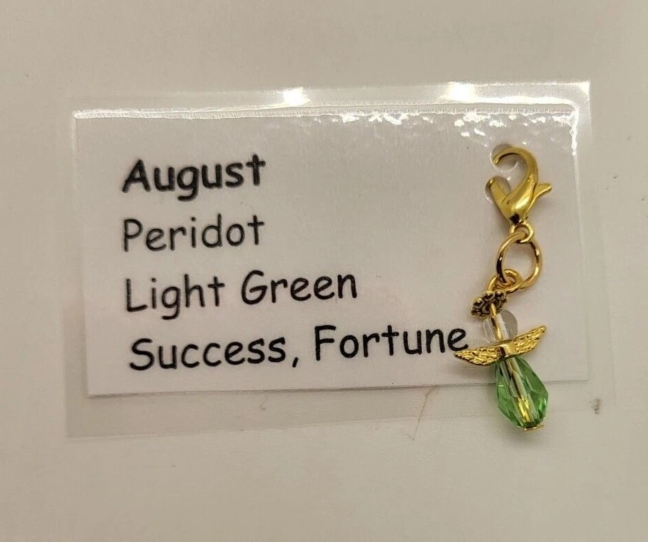 Guardian Angel August Birthstone Charm/ Zipper Pull; Peridot; Handmade; GP; SP - Imagem 1 de 1