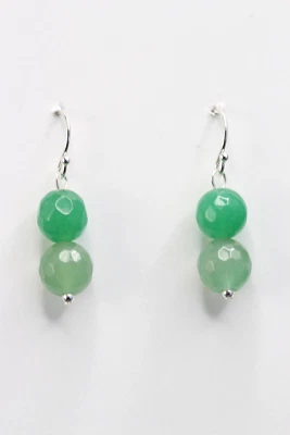 Pendientes de piedras preciosas naturales bola verde aventurina de 8 mm plata de ley .925 1 1/4" Foto 1 de 2