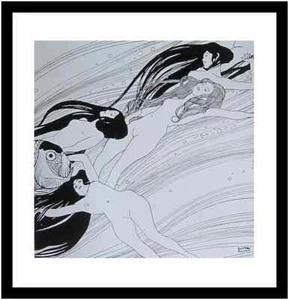 Gustav Klimt Poster Kunstdruck Bild im Alu Rahmen Fischblut 48x46cm Neu - Bild 1 von 1