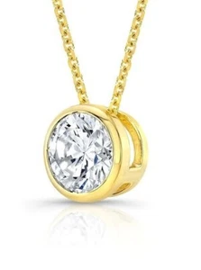 1 Ct Round F VS2 Lab Grown Diamond Bezel Pendant 14k Yellow Gold IGI Certified - Picture 1 of 6