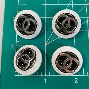 CHANEL Vintage Buttons set of 4 Charm CC Logo Black White Silver CC Signed - Picture 1 of 5