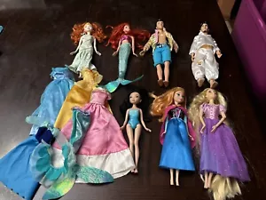 Lot Disney JAKKS Mattel Ariel Eric Elsa 5 Girl/ 2 Boy Dolls EUC Xtra Clothes - Picture 1 of 19