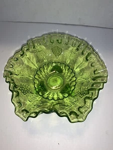Vintage Fenton Kristallglas strukturierte Weinrebe 8" doppelt gekräuselt grün Schüssel - Bild 1 von 8