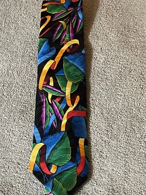 Corbata de Seda Rush Limbaugh Azul Verde Rojo Amarillo Negro Hojas Psicodélicas De Colección EE. UU. Foto 1 de 4