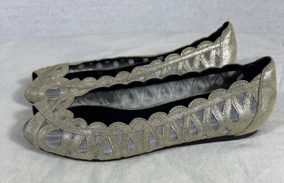 Donald J. Pliner Elama Puntera Abierta Planos Mujer 8.5 Dorado Plata Balletcore Malla Foto 1 de 4