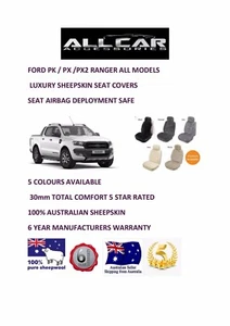 Ford Ranger Sheepskin Car Seatcovers for PK& PX1/2/3 , Seat Airbag Safe ,30mm TC - Picture 1 of 10