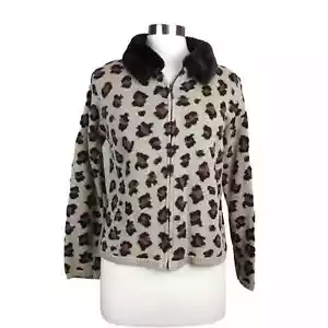 Cardigan Marissa Christina taglia M marrone marrone chiaro stampa leopardata zip davanti pelliccia sintetica - Foto 1 di 7