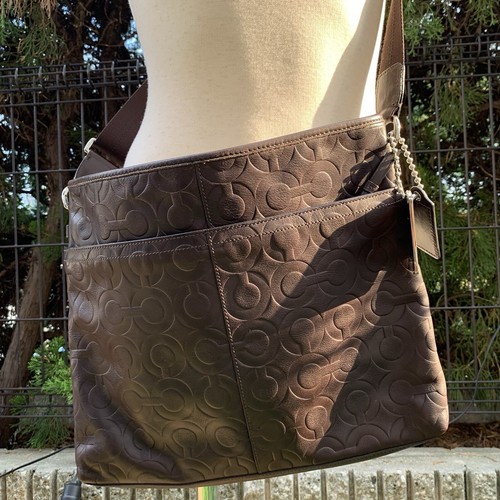 Borsa a tracolla Coach F1093 70248 marrone pelle artistica firma zip buone condizioni