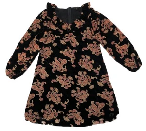 Downeast Dress M Black Paisley Floral Holly Velvet Burnout Ruffle Neckline - Picture 1 of 7