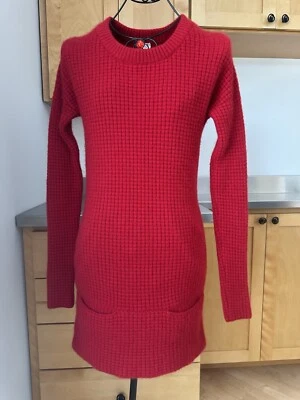 QI women Red Waffle Knit 100% Cashmere Long Sleeve Sweater Dress Size Small - Image 1 of 4