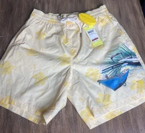 Short Mens Guess Swim Beach Shorts, Yellow Print Size S NWT - Picture 1 of 10