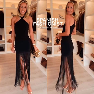 VESTIDO ZARA MUJER FW25 NEGRO LARGO ELÁSTICO FLECOS TODAS LAS TALLAS 5584/212/800 Foto 1 de 3